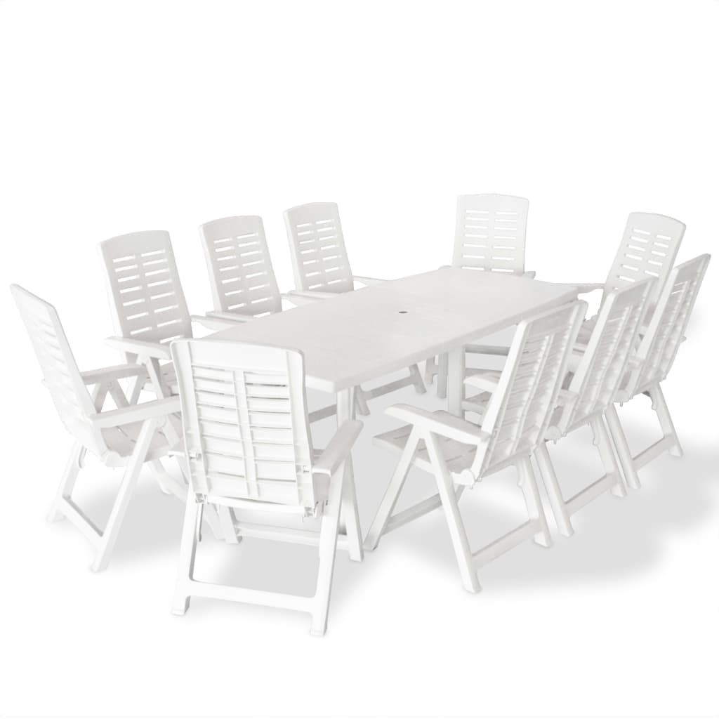 Vetonek Juego de comedor de jardín 11 piezas plástico blanco