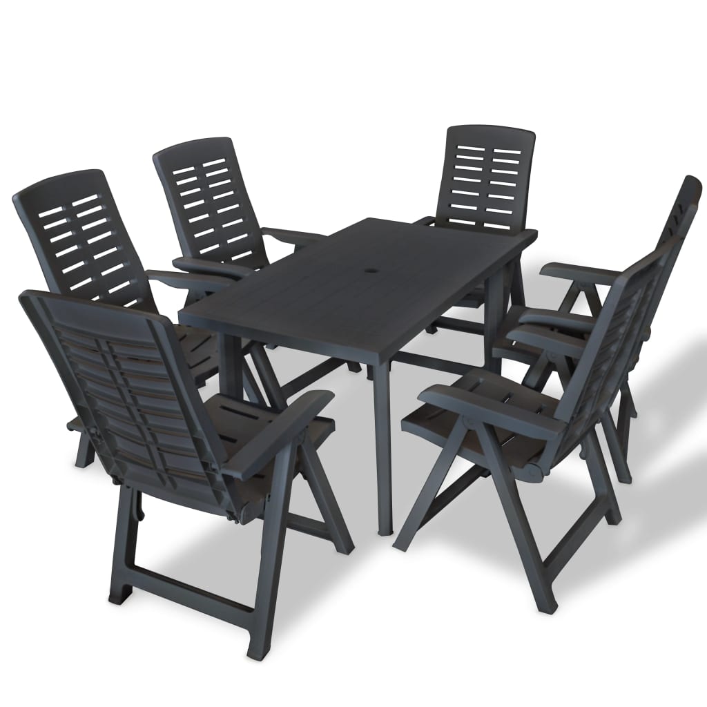 Vetonek Set de comedor de jardín 7 piezas plástico gris antracita