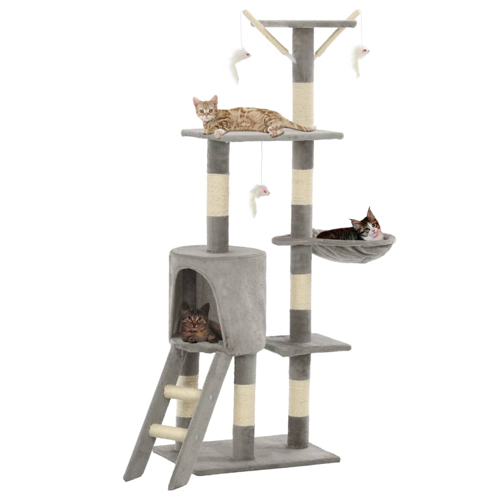 Rascador para gatos con poste de sisal 138 cm gris