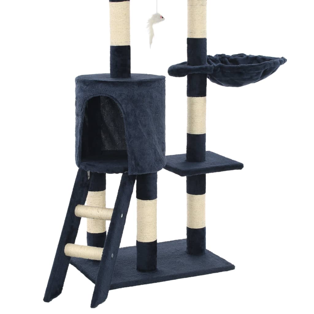 Rascador para gatos con poste de sisal 138 cm azul oscuro