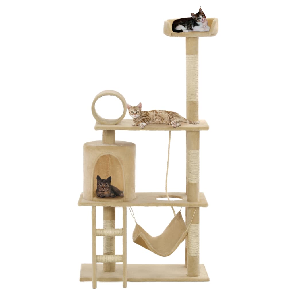 Rascador para gatos con poste de sisal 140 cm beige