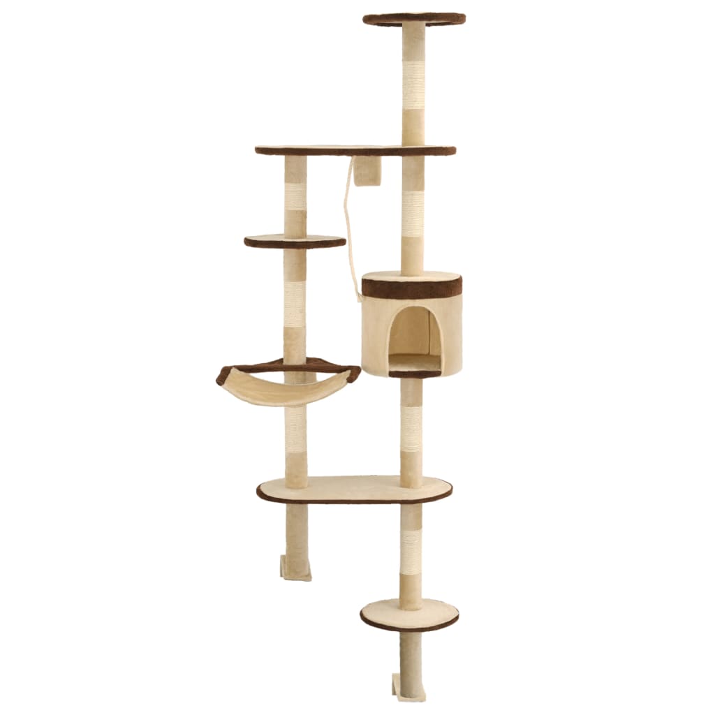 Rascador de gato de pared postes de sisal 194 cm beige y marrón