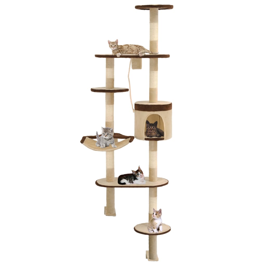 Rascador de gato de pared postes de sisal 194 cm beige y marrón - Vetonek