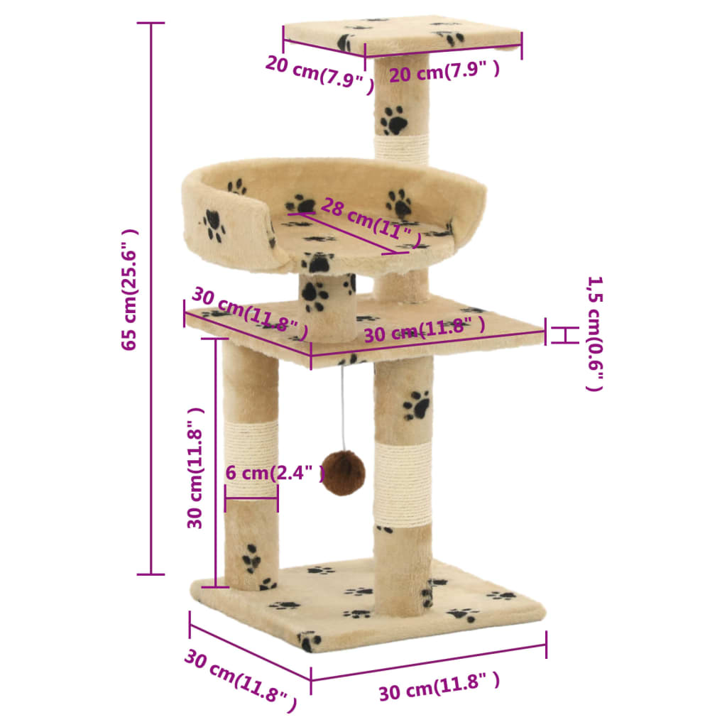 Sisal post -cat racker 65 cm Beige Footprints