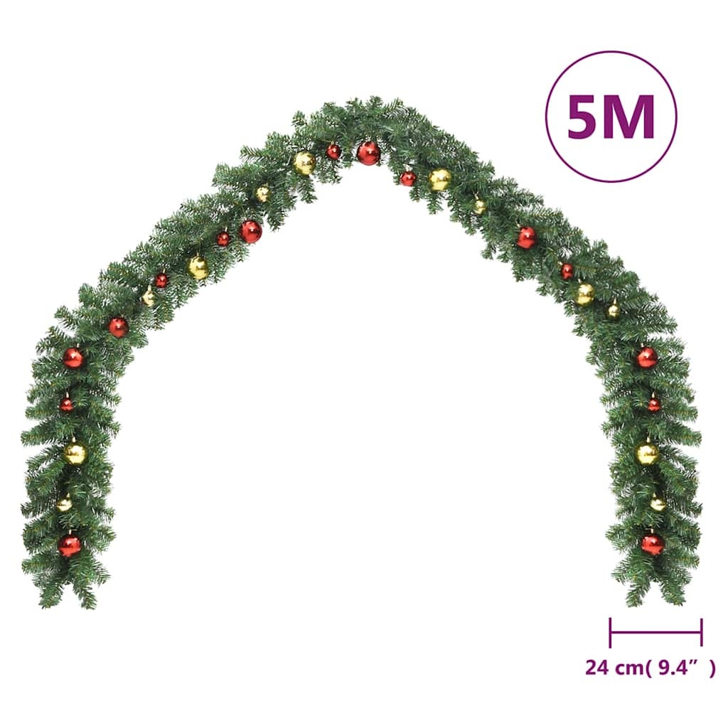 Garland de Natal decorada com bolas e luzes LED 5 m