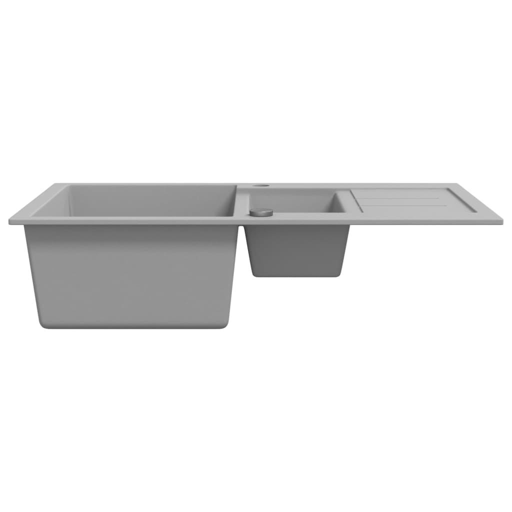 Fregadero de cocina con dos senos granito gris vidaXL