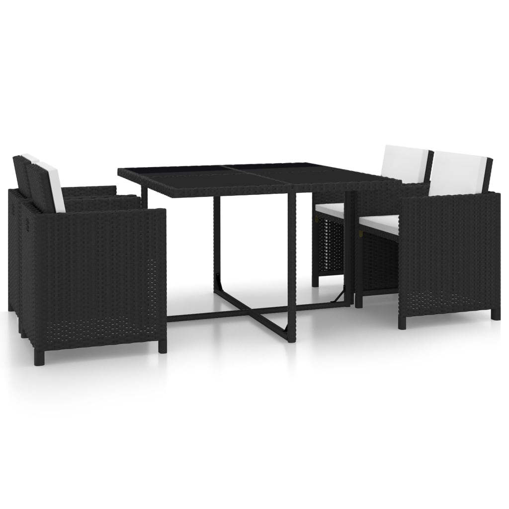 Vetonek Set comedor de jardín 5 piezas y cojines ratán sintético negro