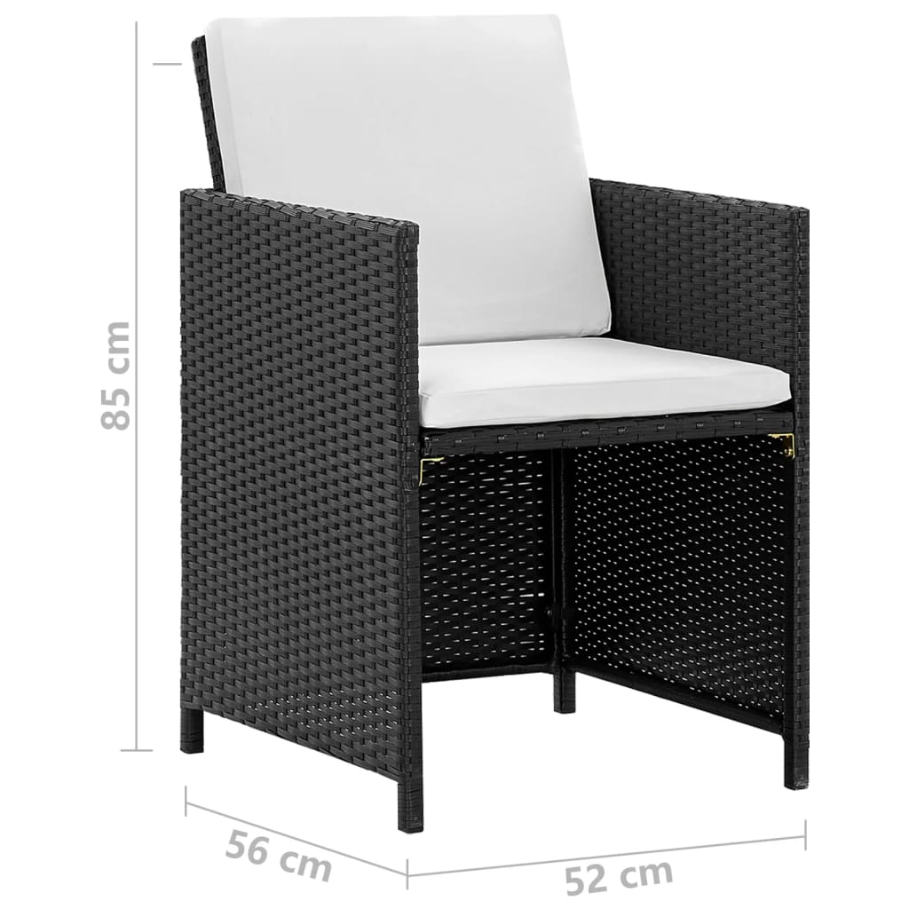 Set comedor de jardín 5 piezas y cojines ratán sintético negro vidaXL