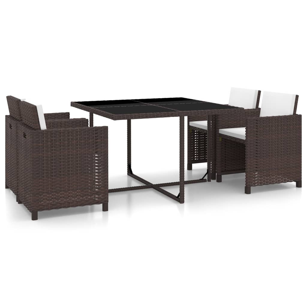 Vetonek Set de comedor jardín 5 pzas y cojines ratán sintético marrón