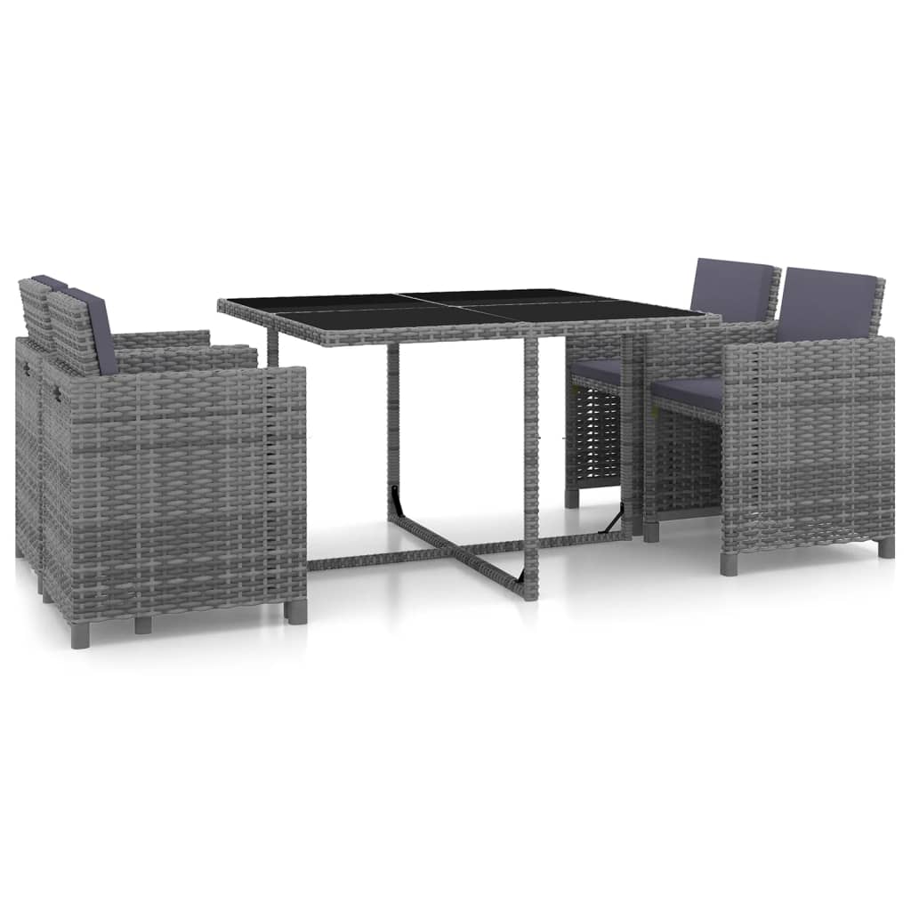 Vetonek Set de comedor de jardín 5 pzas y cojines ratán sintético gris