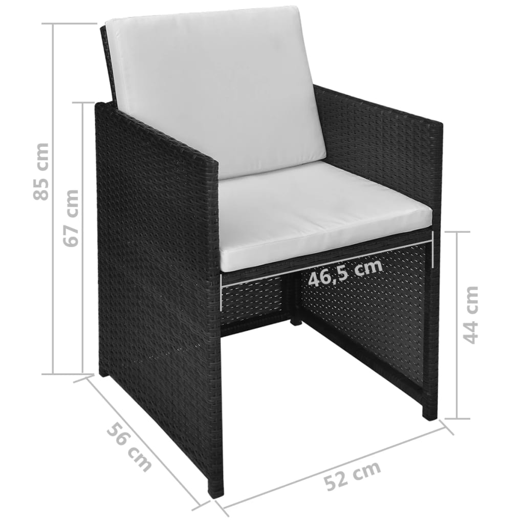 Mesa y sillas de jardín 3 pzas poli ratán y madera acacia negro vidaXL