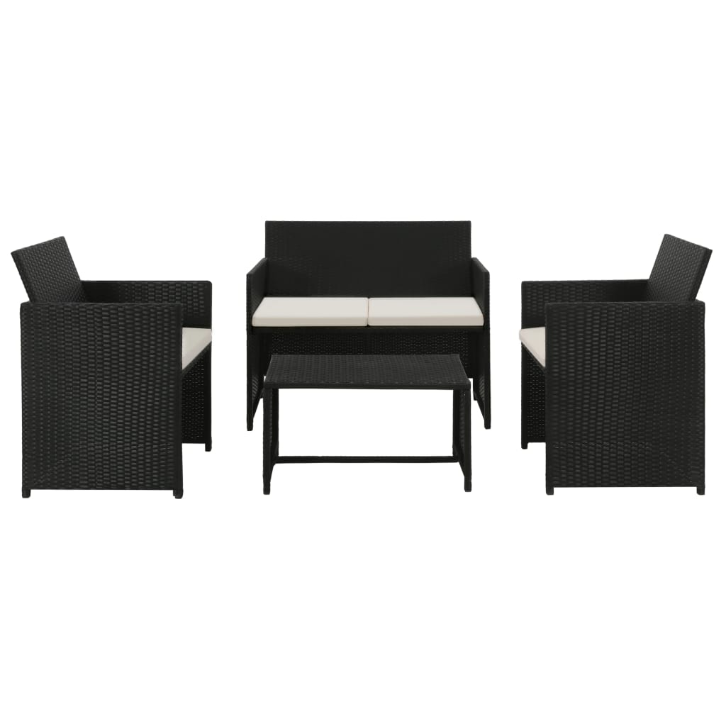 Vetonek Set muebles de jardín 4 piezas y cojines ratán sintético negro