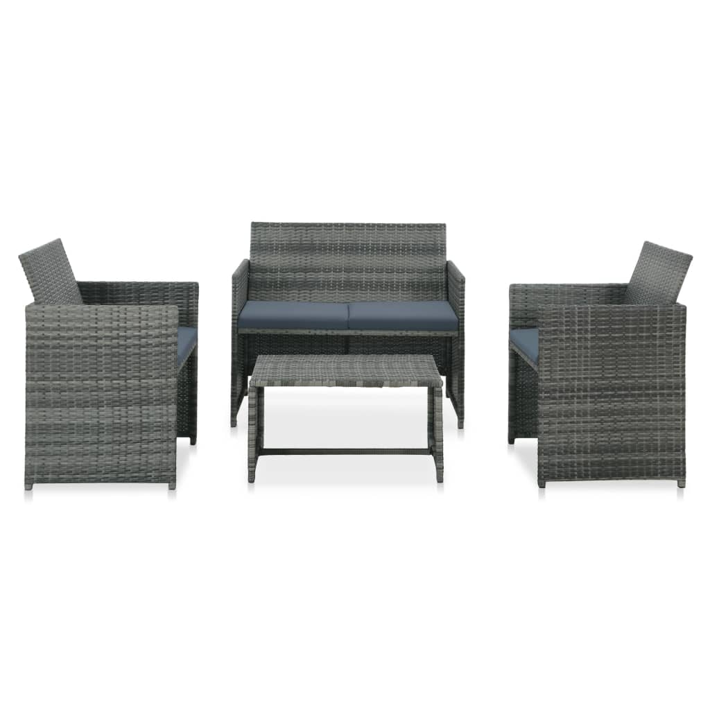 Vetonek Set muebles de jardín 4 piezas y cojines ratán sintético gris