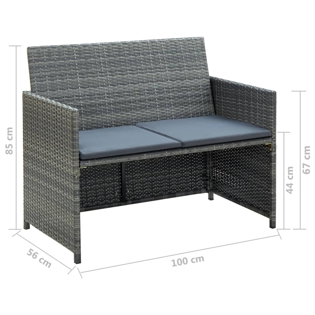 Set muebles de jardín 4 piezas y cojines ratán sintético gris vidaXL