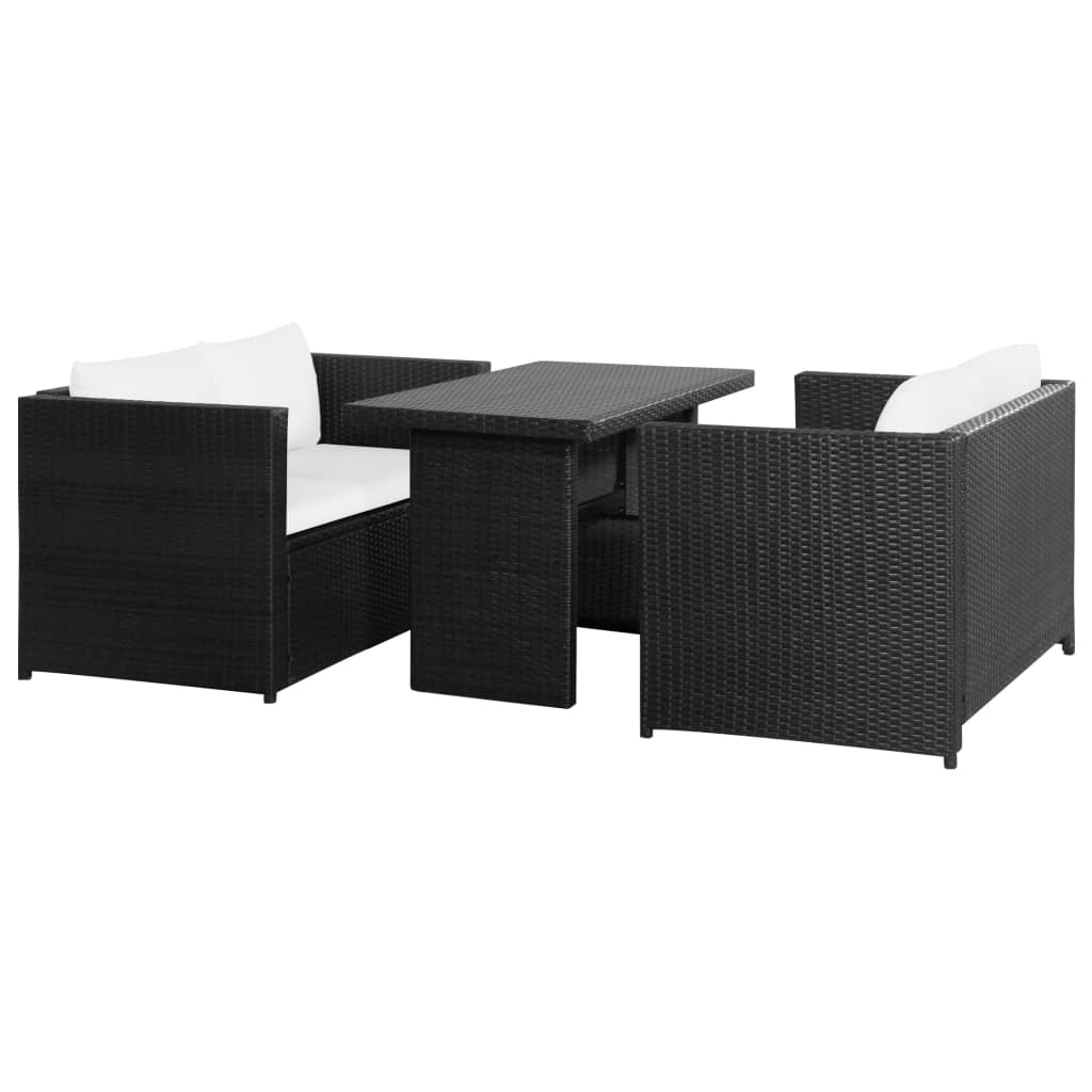 Vetonek Set de muebles de jardín 3 pzas y cojines ratán sintético negro