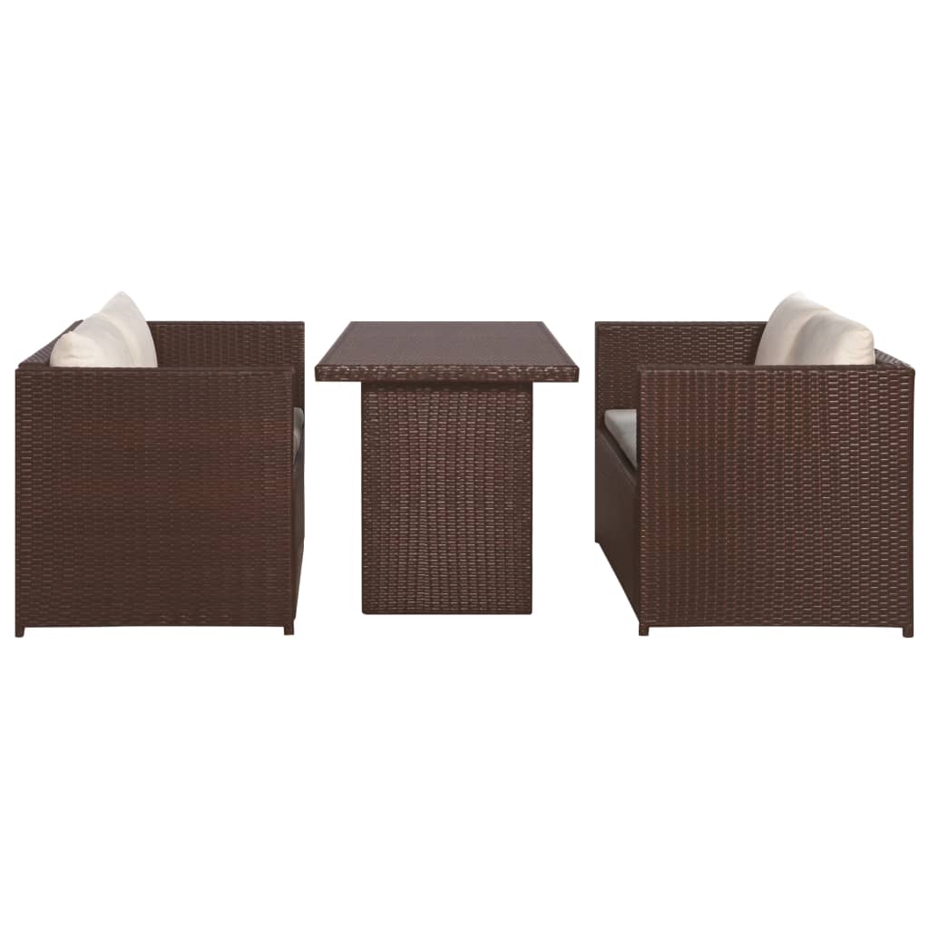 Set muebles de jardín 3 pzas con cojines ratán sintético marrón vidaXL