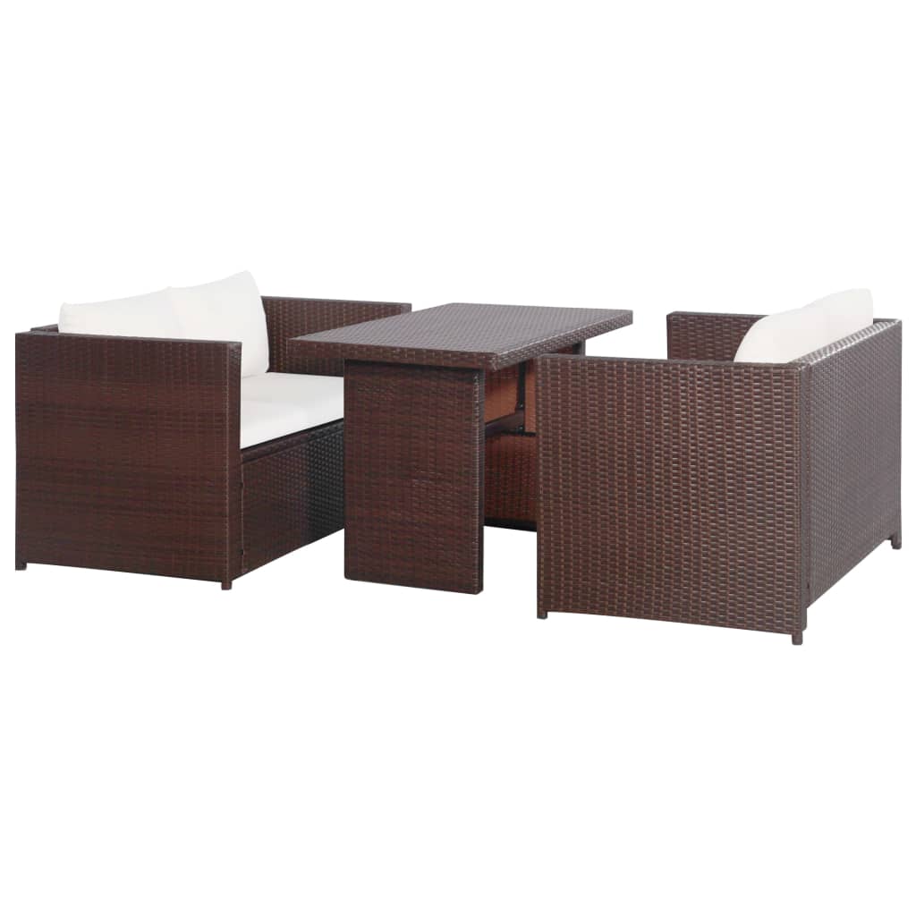 Vetonek Set muebles de jardín 3 pzas con cojines ratán sintético marrón