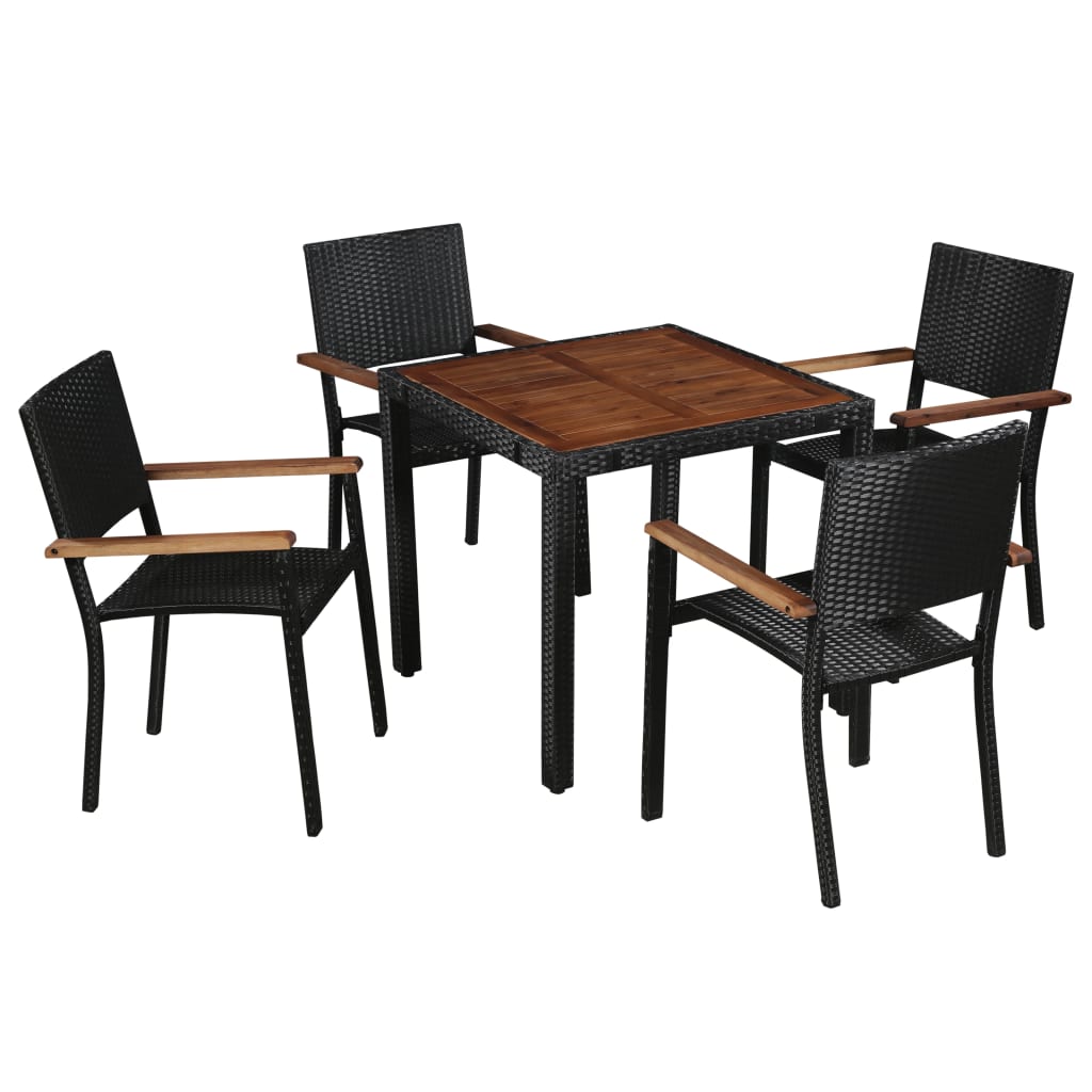 Vetonek Set comedor jardín 5 pzas ratán sintético y madera acacia negro