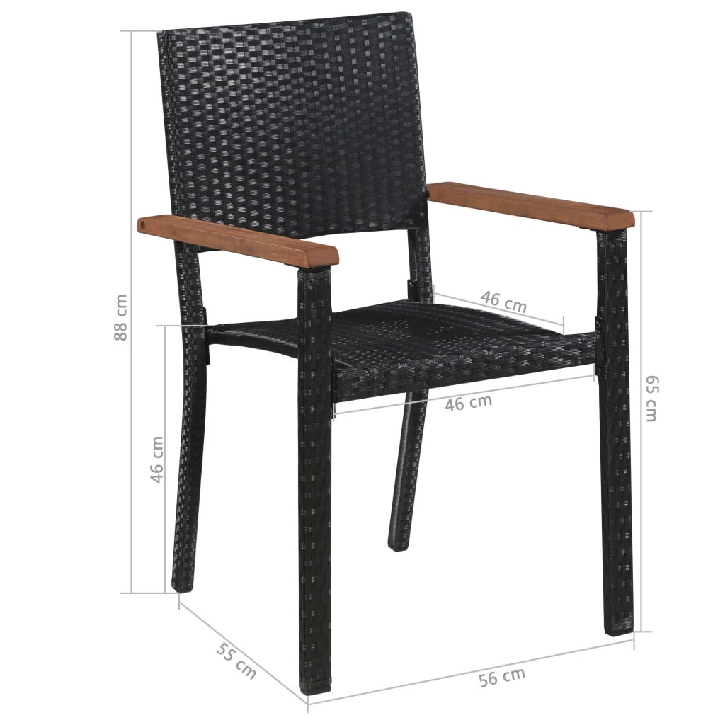 Set comedor jardín 7 pzas ratán sintético y madera acacia negro