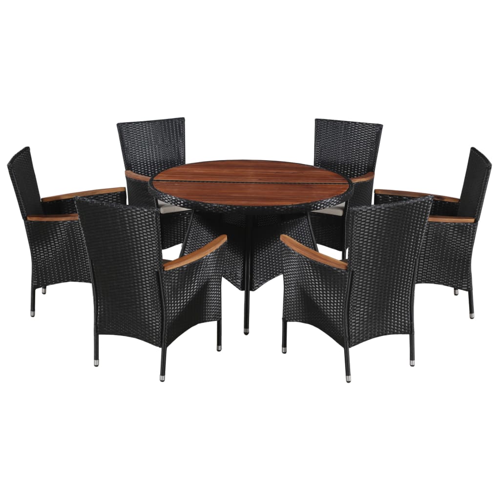 Vetonek Set comedor jardín 7 pzas ratán sintético y madera acacia negro