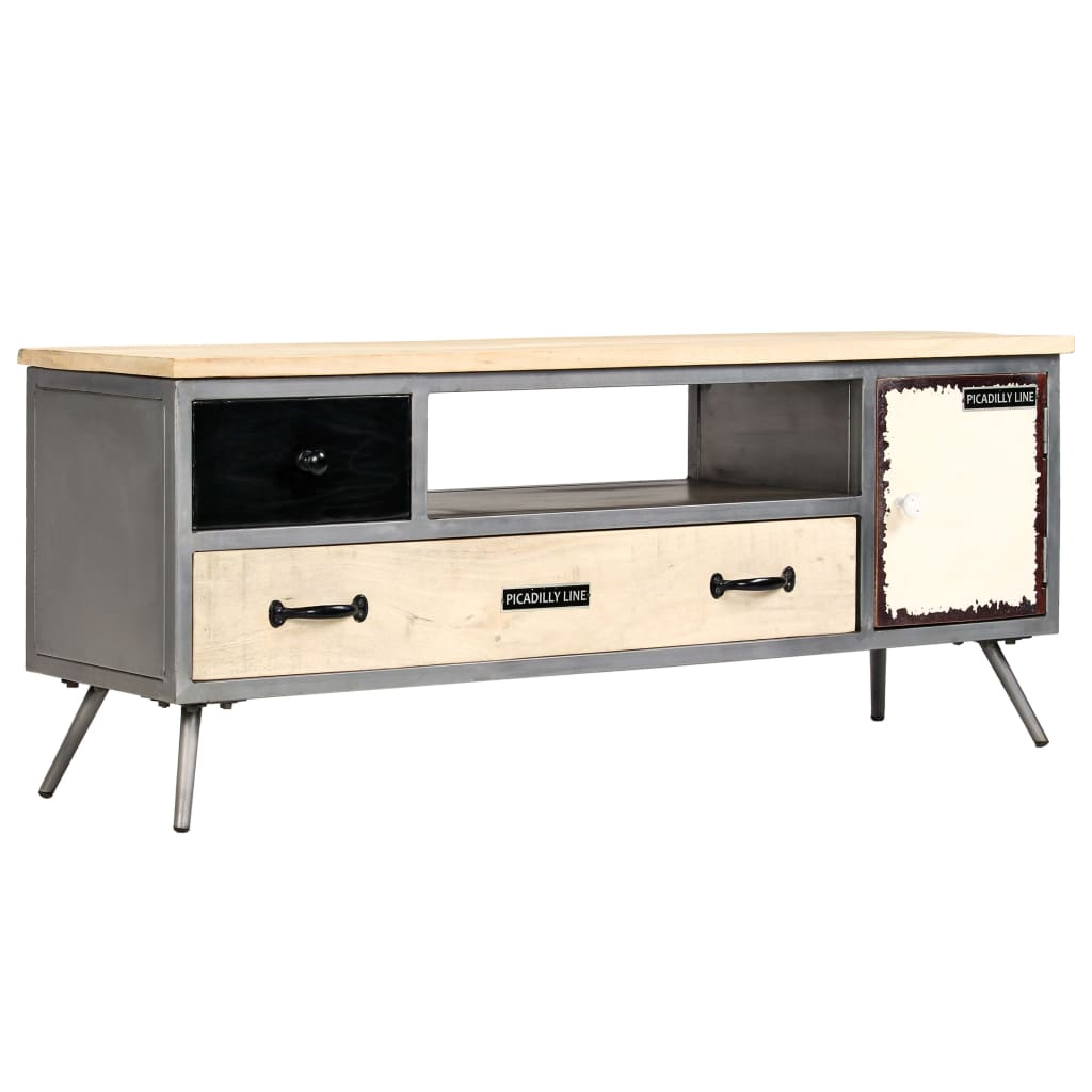 Vetonek Mueble para TV de madera de mango maciza y acero 120x30x45 cm