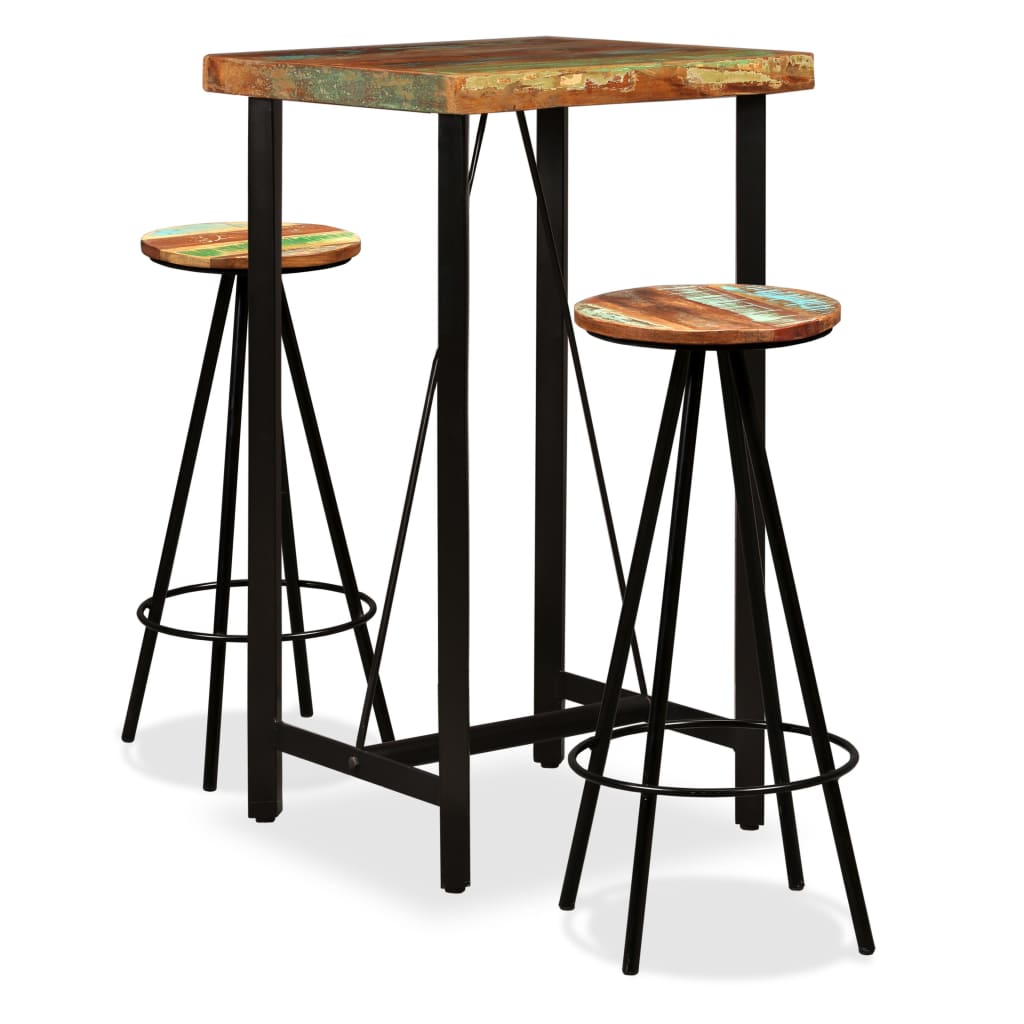 Vetonek Set muebles de bar 3 piezas madera maciza reciclada