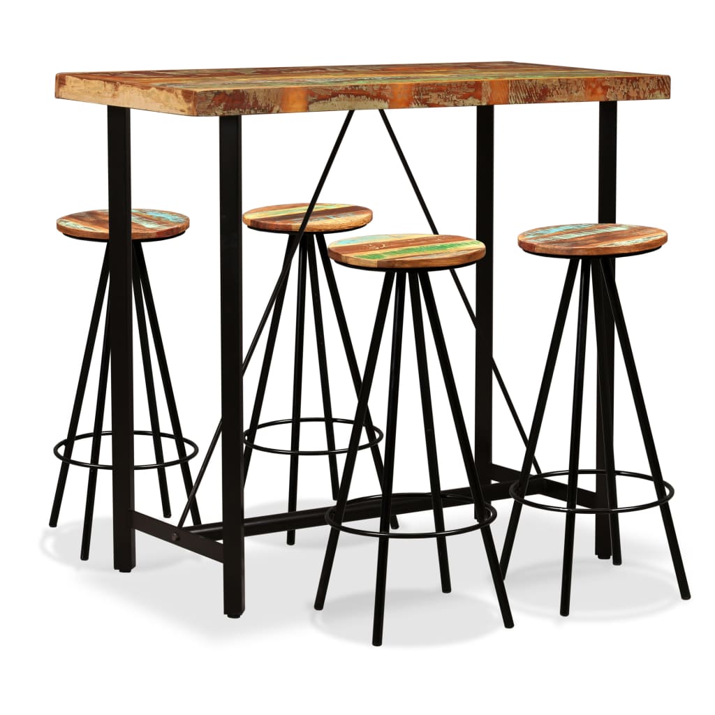 Vetonek Set de muebles de bar 5 piezas madera maciza reciclada