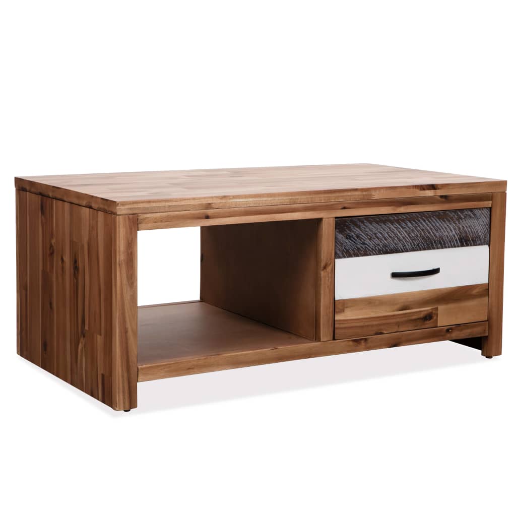 Vetonek Mesa de centro de madera maciza de acacia 90x50x37,5 cm