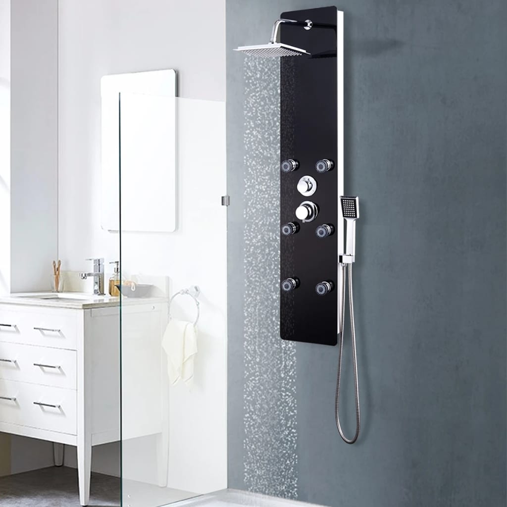 Vetonek Panel ducha de vidrio negro 25x44,6x130 cm 