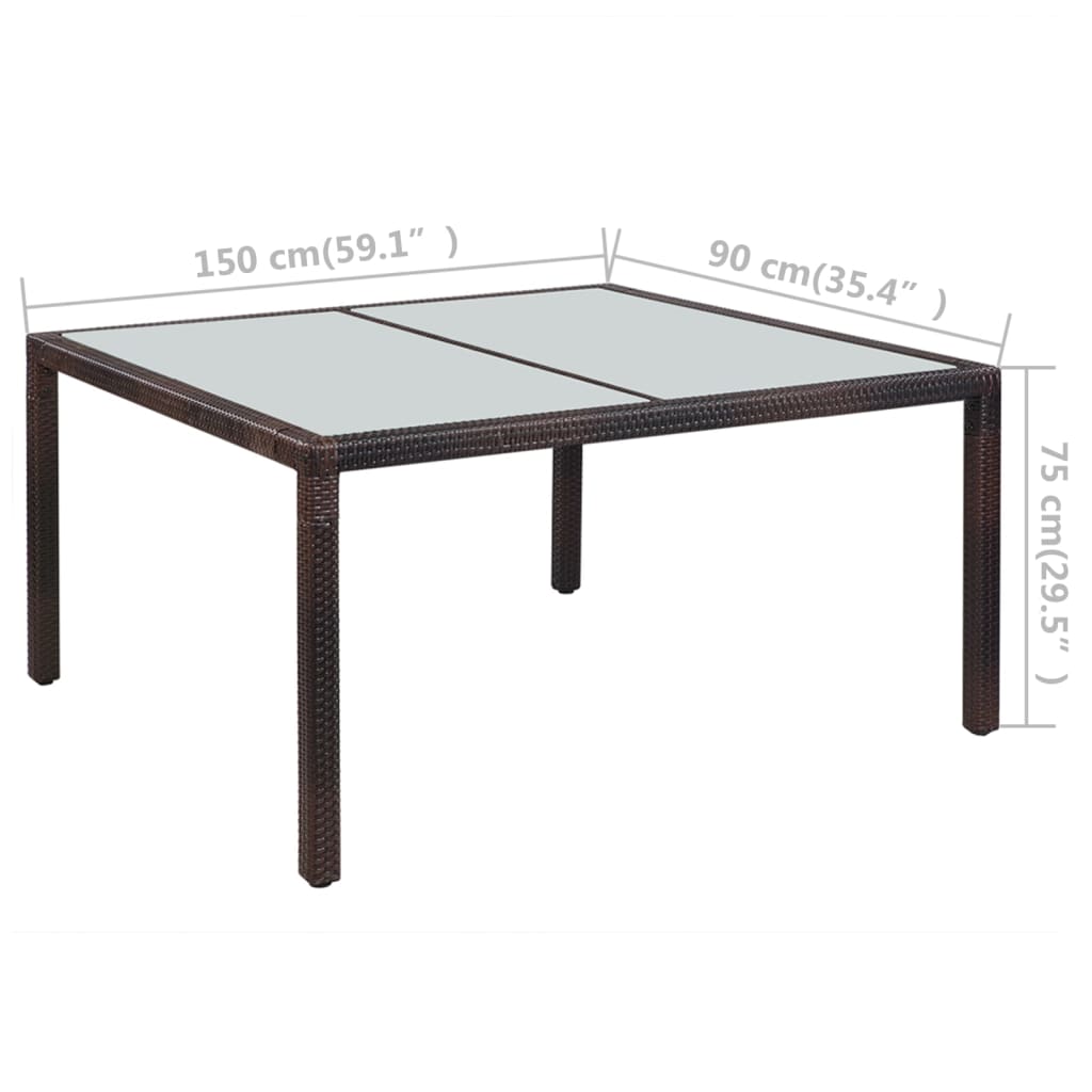 Table de jardin en rotin synthétique et verre brun 150x90x75 cm