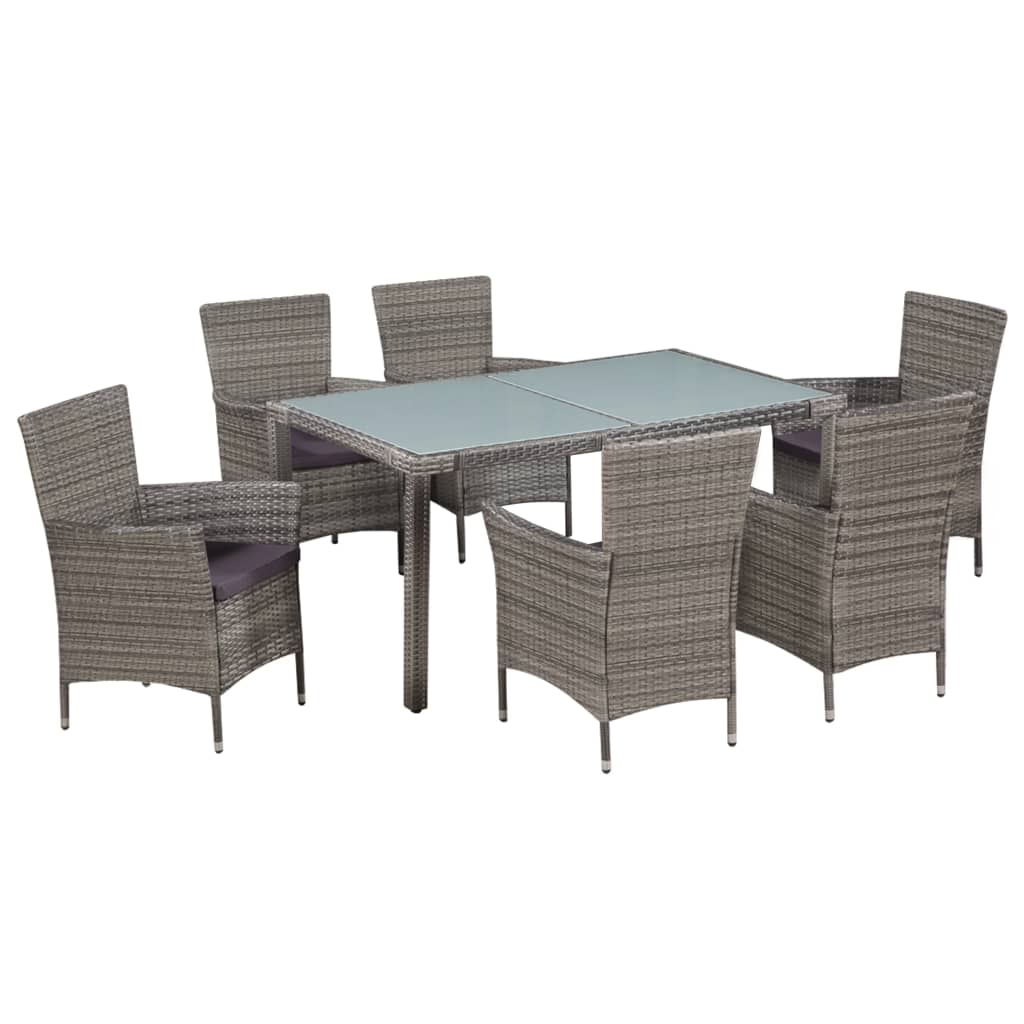 Vetonek Set de comedor de jardín 7 pzs y cojines ratán sintético gris