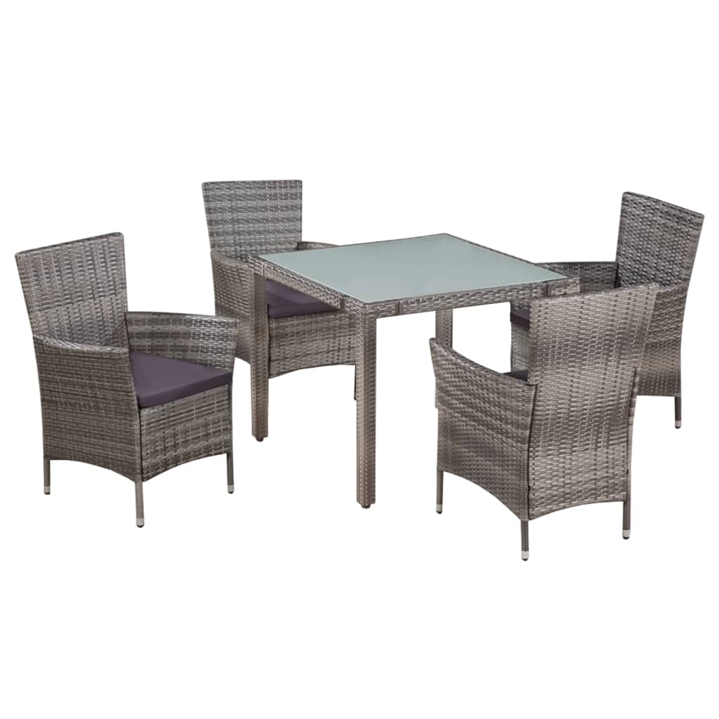 Vetonek Set de comedor de jardín 5 pzas y cojines ratán sintético gris