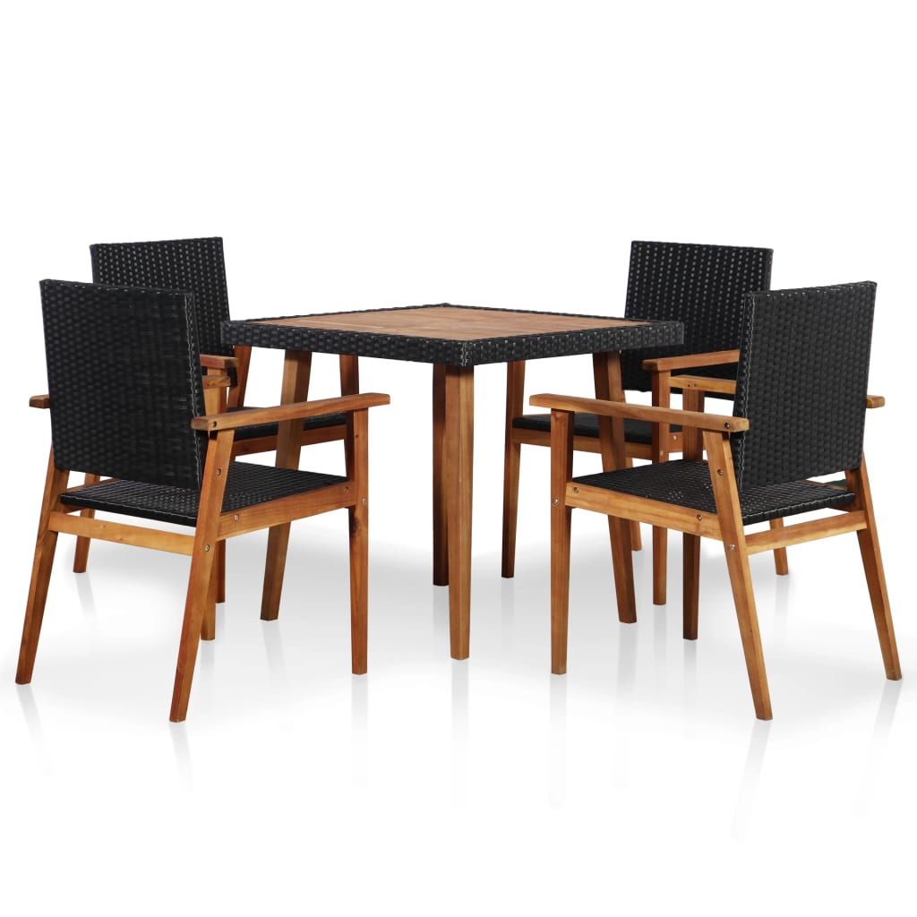 Vetonek Set de comedor de jardín 5 pzas ratán sintético negro y marrón