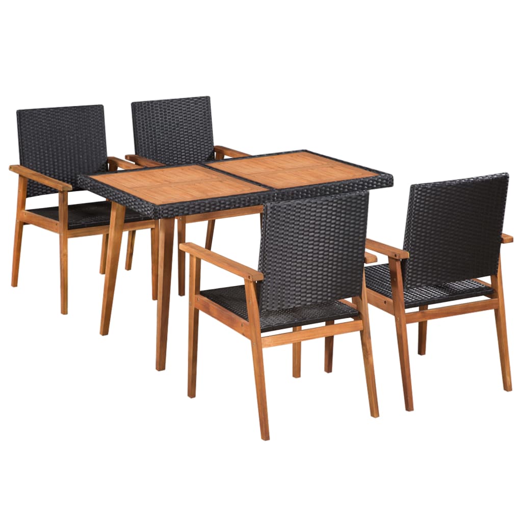 Vetonek Set de comedor de jardín 5 pzas ratán sintético negro y marrón