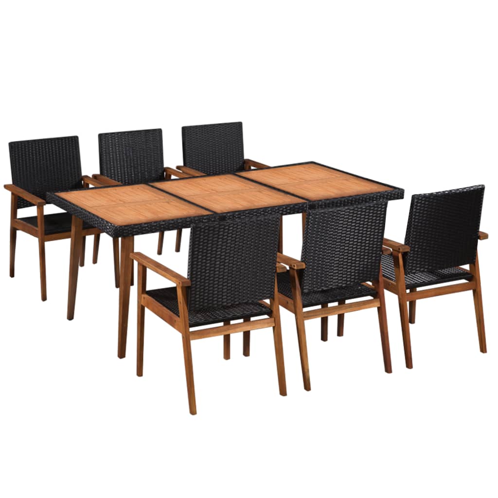 Vetonek Set de comedor de jardín 7 pzas ratán sintético negro y marrón