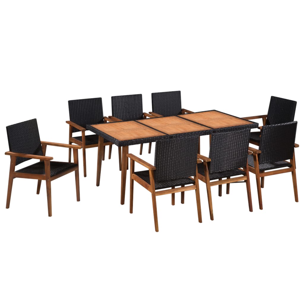 Vetonek Set de comedor de jardín 9 pzas ratán sintético negro y marrón