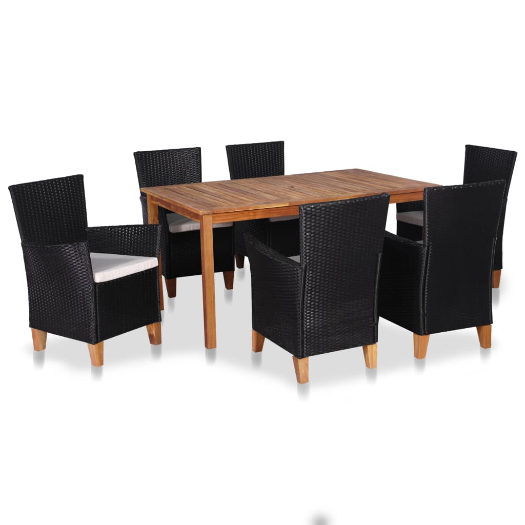 Vetonek Set de comedor de jardín 7 pzas ratán sintético negro y marrón