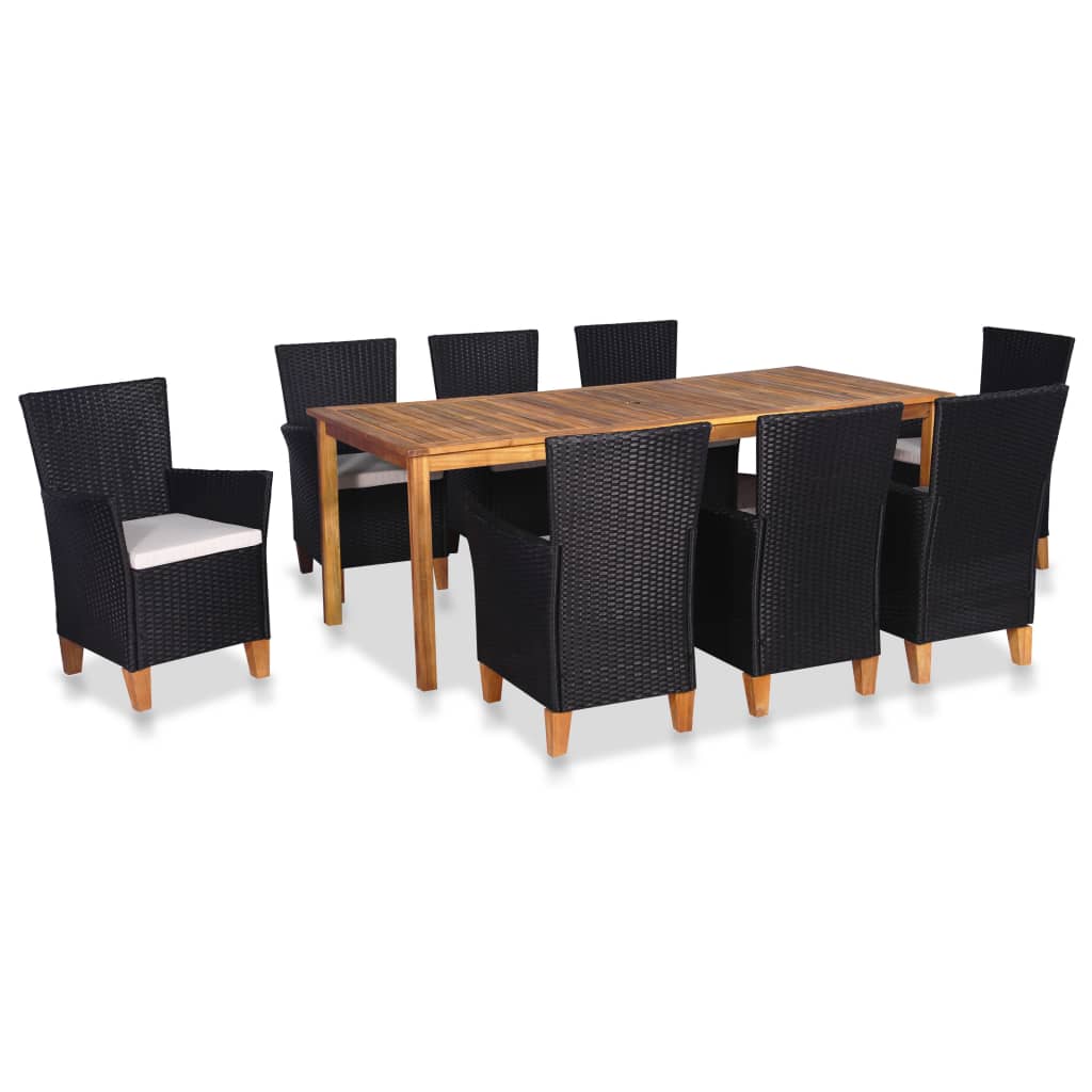 Vetonek Set de comedor de jardín 9 pzas ratán sintético negro y marrón