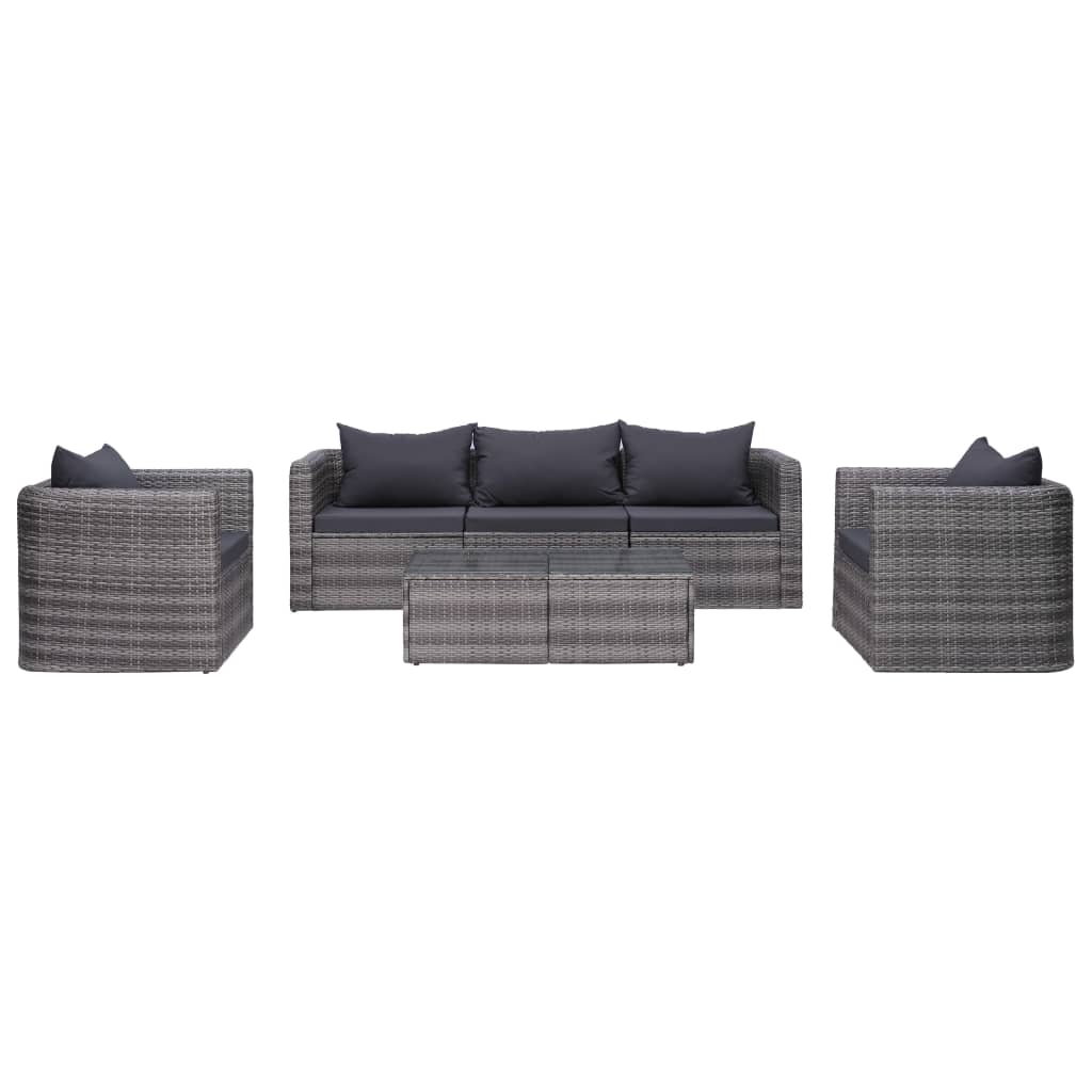 Vetonek Set de muebles de jardín y cojines 6 pzas ratán sintético gris