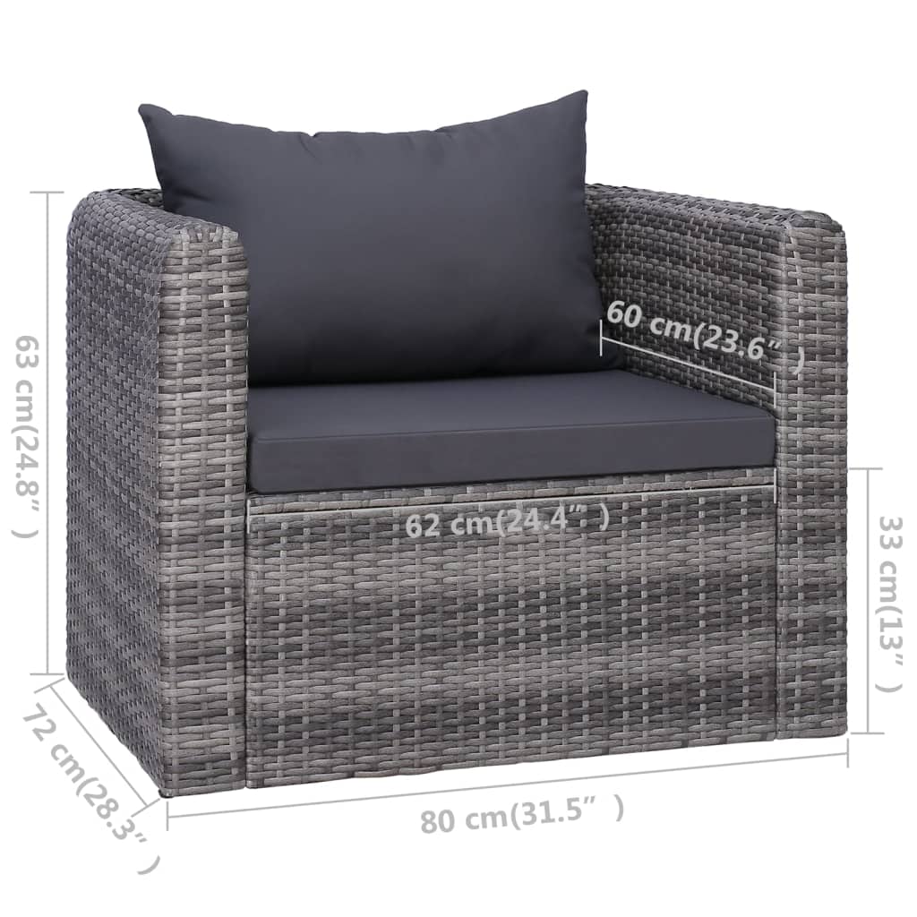 Set de muebles de jardín y cojines 6 pzas ratán sintético gris vidaXL