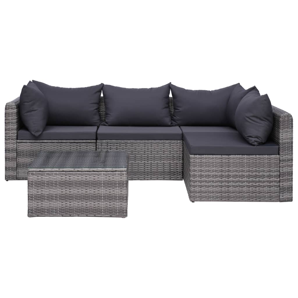 Vetonek Set de muebles de jardín y cojines 5 pzas. ratán sintético gris