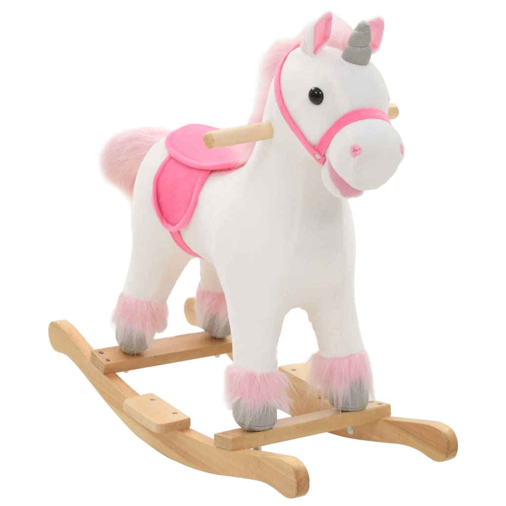 Vetonek Unicornio balancín de peluche blanco y rosa 65x32x58 cm