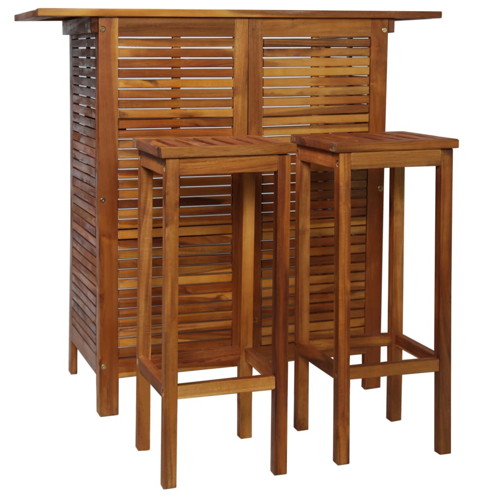 Vetonek Set mesa de bar y sillas 3 piezas de madera de acacia maciza