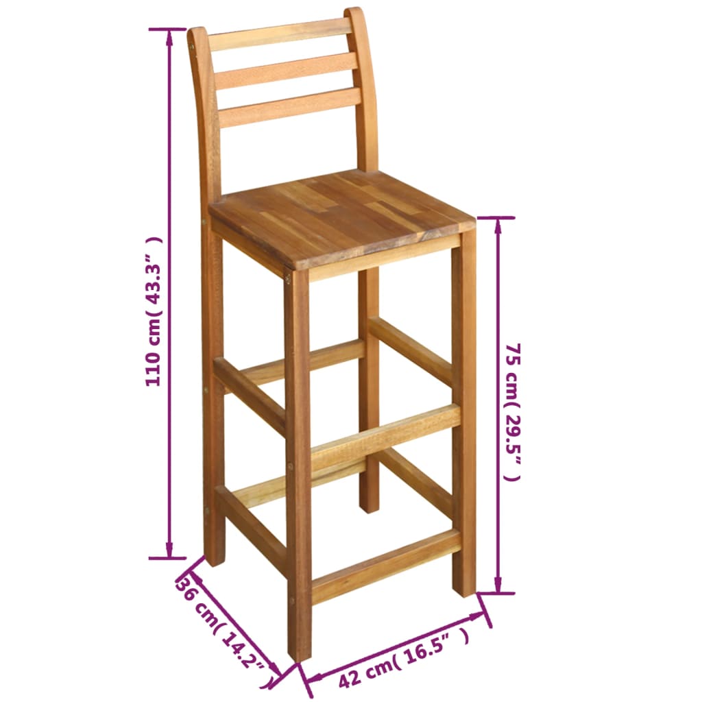 Set mesa de bar y sillas 3 piezas de madera de acacia maciza V9544 Vetonek