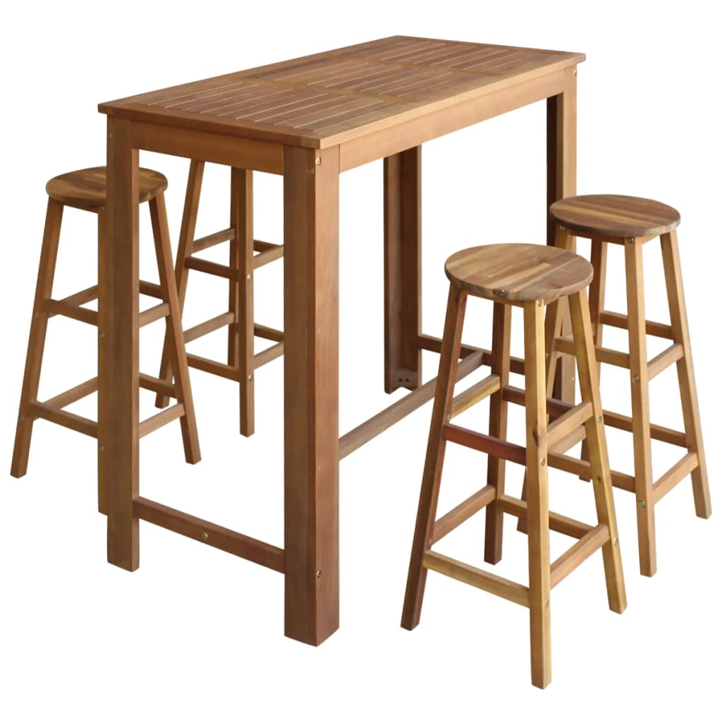 Vetonek Set mesa de bar y taburetes 5 piezas de madera de acacia maciza