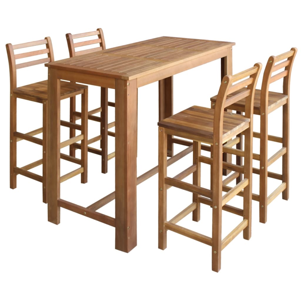 Vetonek Set mesa de bar y sillas 5 piezas de madera de acacia maciza