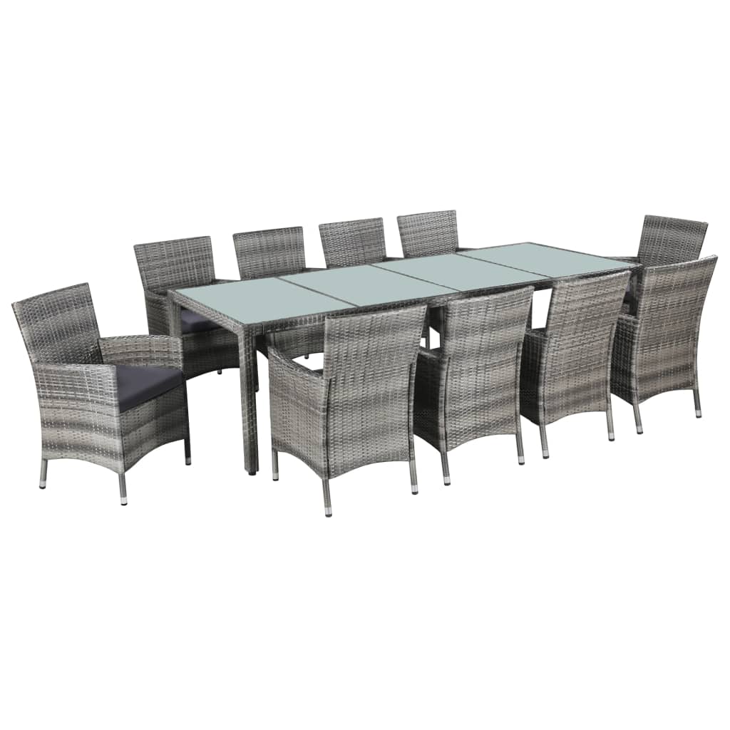 Vetonek Set de comedor de jardín 11 pzas y cojines ratán sintético gris