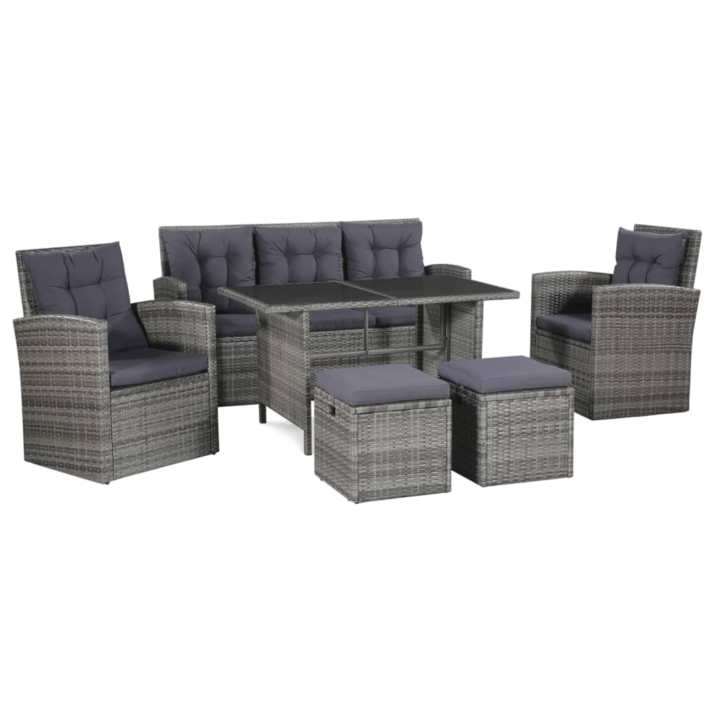 Vetonek Set de muebles de jardín 6 pzas y cojines ratán sintético gris