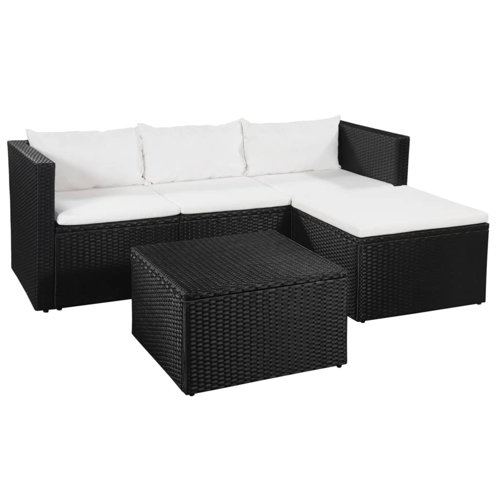 Vetonek Set de muebles de jardín 3 pzas ratán sintético negro y blanco