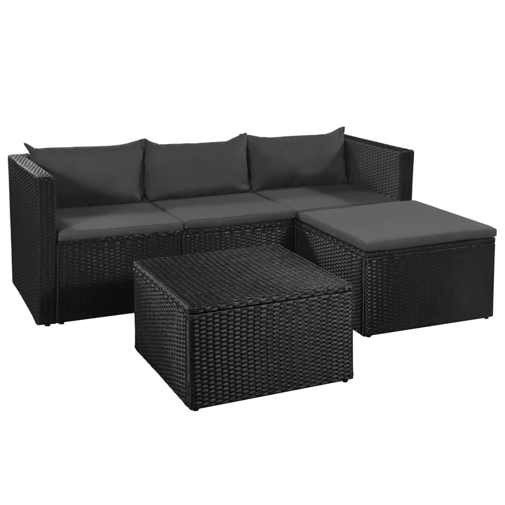 Vetonek Set de muebles de jardín 3 pzas ratán sintético negro y gris